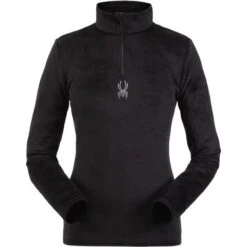 Spyder Shimmer Bug Zip T-Neck - Women's - 2023 Model -Ski Supplies Store 194091001 spyn shim bug zipt blk front