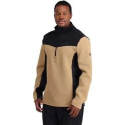 Spyder Encore Half Zip Fleece Jacket - Men's -Ski Supplies Store fw23 spyder mensencorehalfzipfleecejacket blacktannin 1