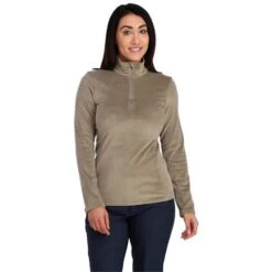 Spyder Shimmer Bug Zip T-Neck - Women's - 2023 Model -Ski Supplies Store fw23 spyder womensshimmerbugziptneck cashmere 1
